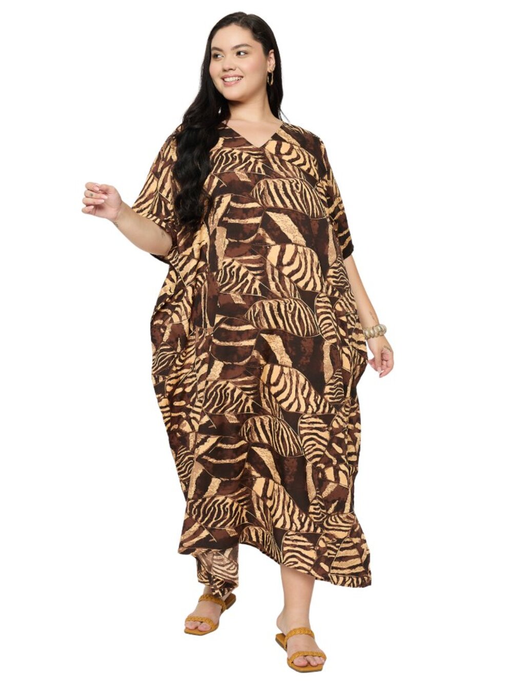 Animal Printed Caftan Dress Plus Size Beach Cover Up Maxi Dresses for Summe Wear